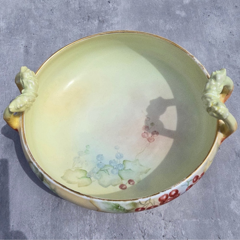 Antique Nippon Style Hand Painted Porcelain Centerpiece Bowl Branch Handles - Picture 3 of 12